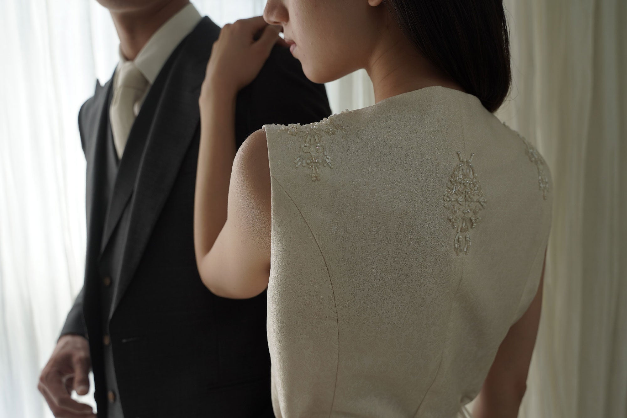 Nishijin Set Up Dress with Embroidery - Bianco｜一生着られるウェディングドレス II 刺繍あり