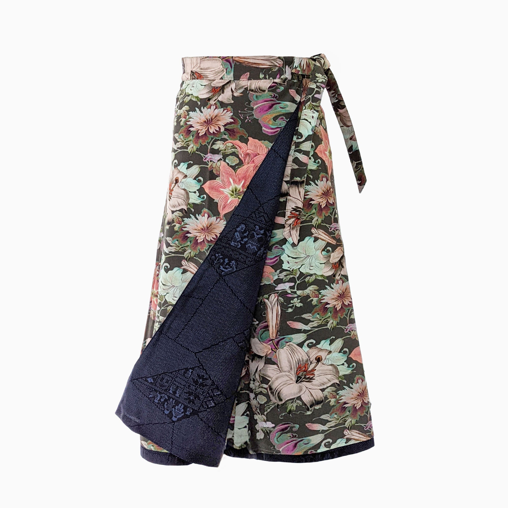 Reversible Skirt Flare - Fiori Khaki - Oshima