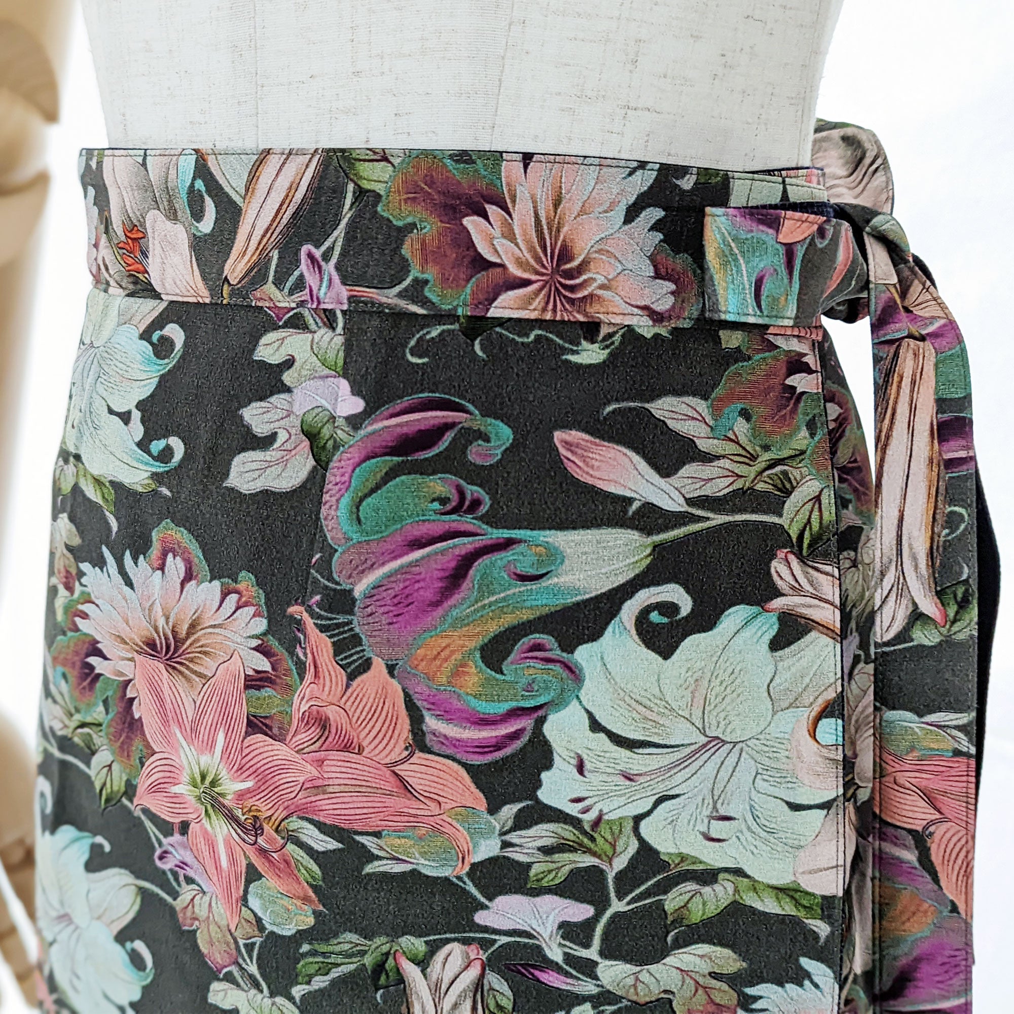 Reversible Skirt Long Straight - Fiori Khaki - Oshima